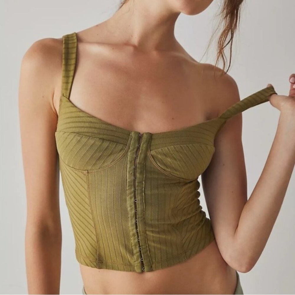 Free People Olive Ribbed Tank Top